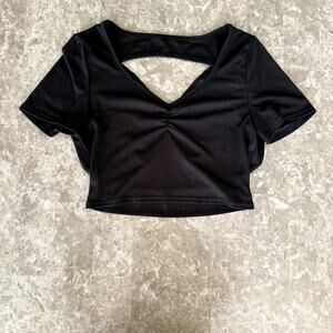 Romwe Black Butterfly Back Cutout Crop Top- Medium